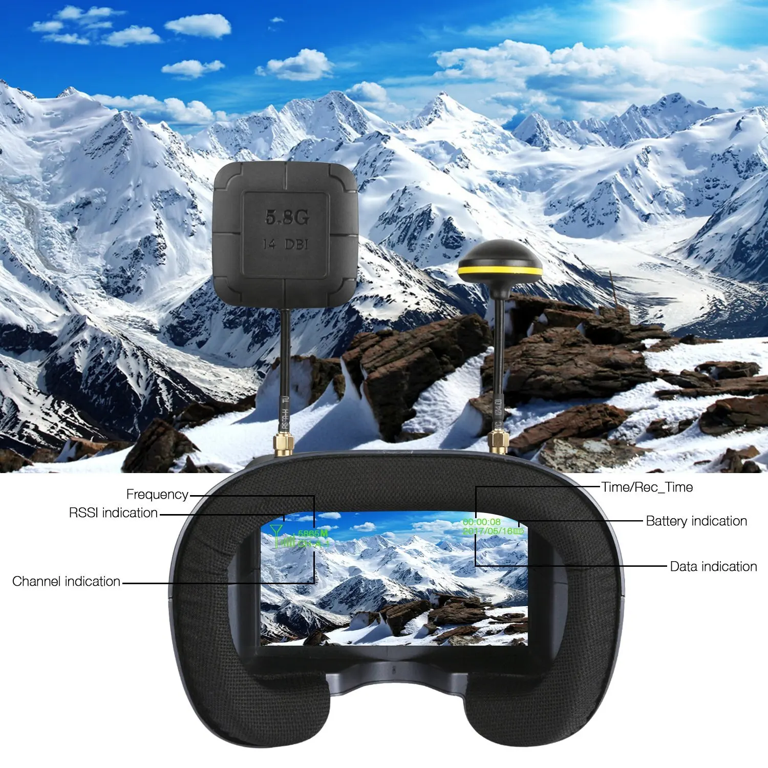 5.8G 40CH 4.3 Inch 800*480 Vid - Fpv Drone Goggles avaliação e preço